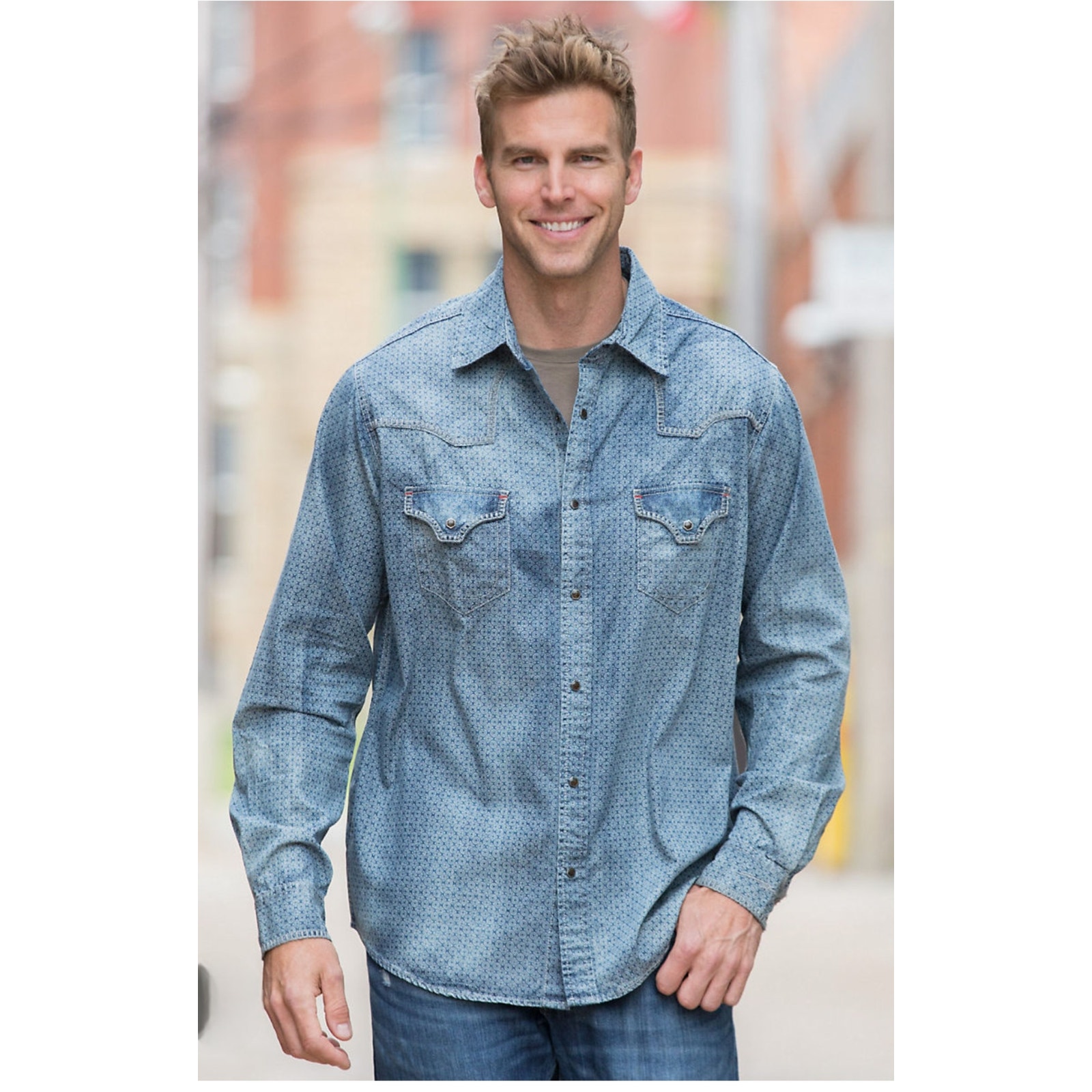 Ryan Michael Shirt Mens M Goshen Denim Pearl Snap Western Cowboycore Corpcore